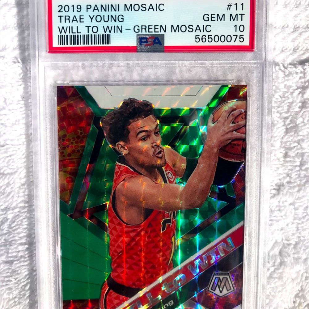 2019/20 Panini Mosaic TRAE YOUNG WILL TO WIN GREEN PRIZM HAWKS #11 PSA 10 GEM